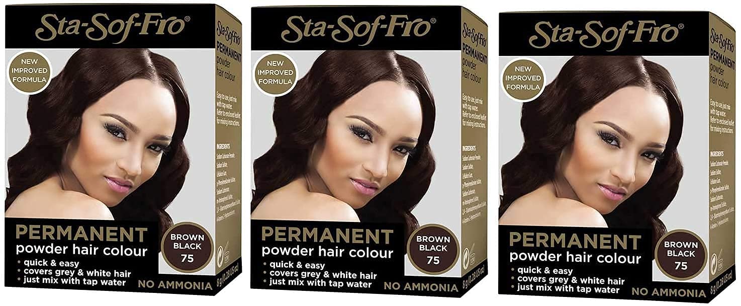 Sta-Sof-Fro Permanent Hair Color Powder Covers Grey & White Hair - Brown Black (Pack of 3)