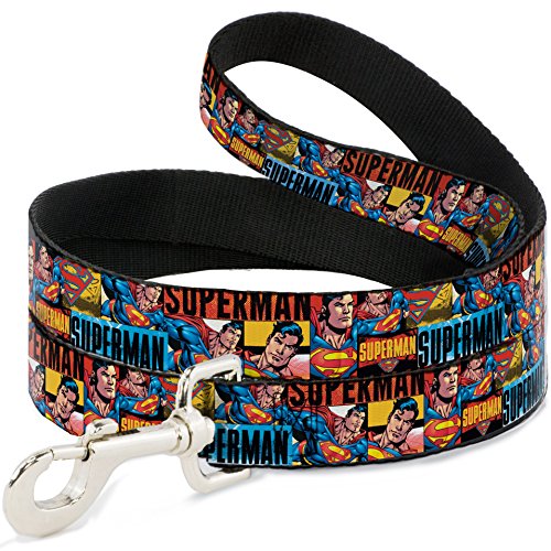 Buckle-Down Pet Leash - SUPERMAN Action Blocks Red/Blue - 6 Feet Long - 1