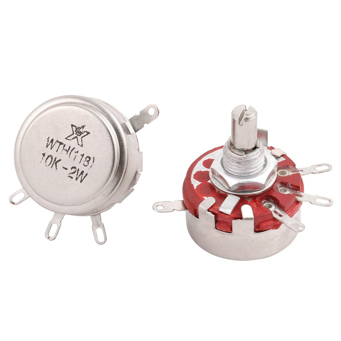Sourcingmap 2 Pcs WTH118 10K 2W Carbon Composition Rotary Taper Potentiometer 6mm Shaft Dia