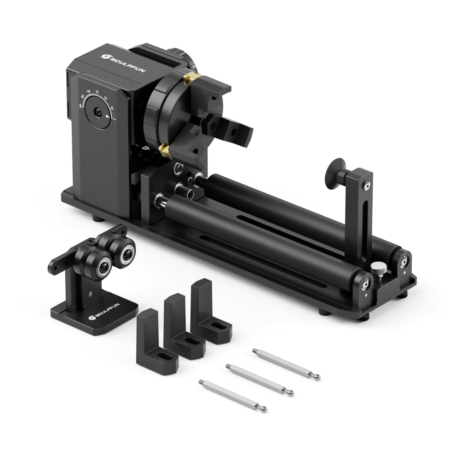 SCULPFUN RA Pro Max Laser Rotary Roller, 3-in-1 Jaw Roller for S6/S9/S30 series/S30 Ultra Series/SF-A9 Laser Engraver, Adjustable Angle up to 180° for Cylindrical Object, Include Rotating Roller