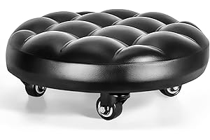 FLOLXNB Low Height Rolling Stool with 360°Swivel Caster, Low Roller Seat Chair, PU Leather Rolling Stool Heavy-Duty and Sturdy, Movable Mini Stools for Home Office Garage Shop Fitness Sport