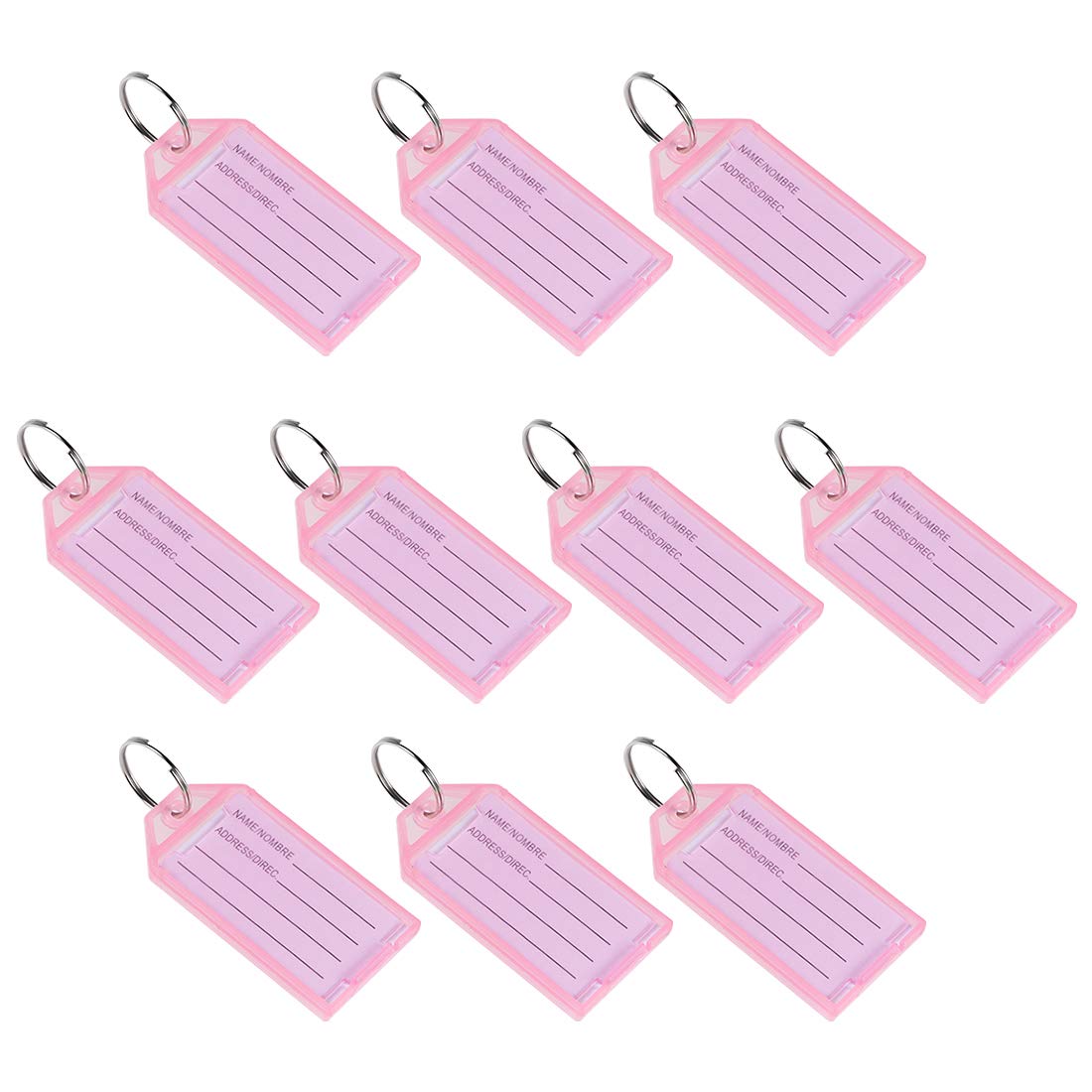sourcing map Plastic Key Tags with Split Ring Keychain ID Luggage Label Window 56x29mm, Pink 10Pcs