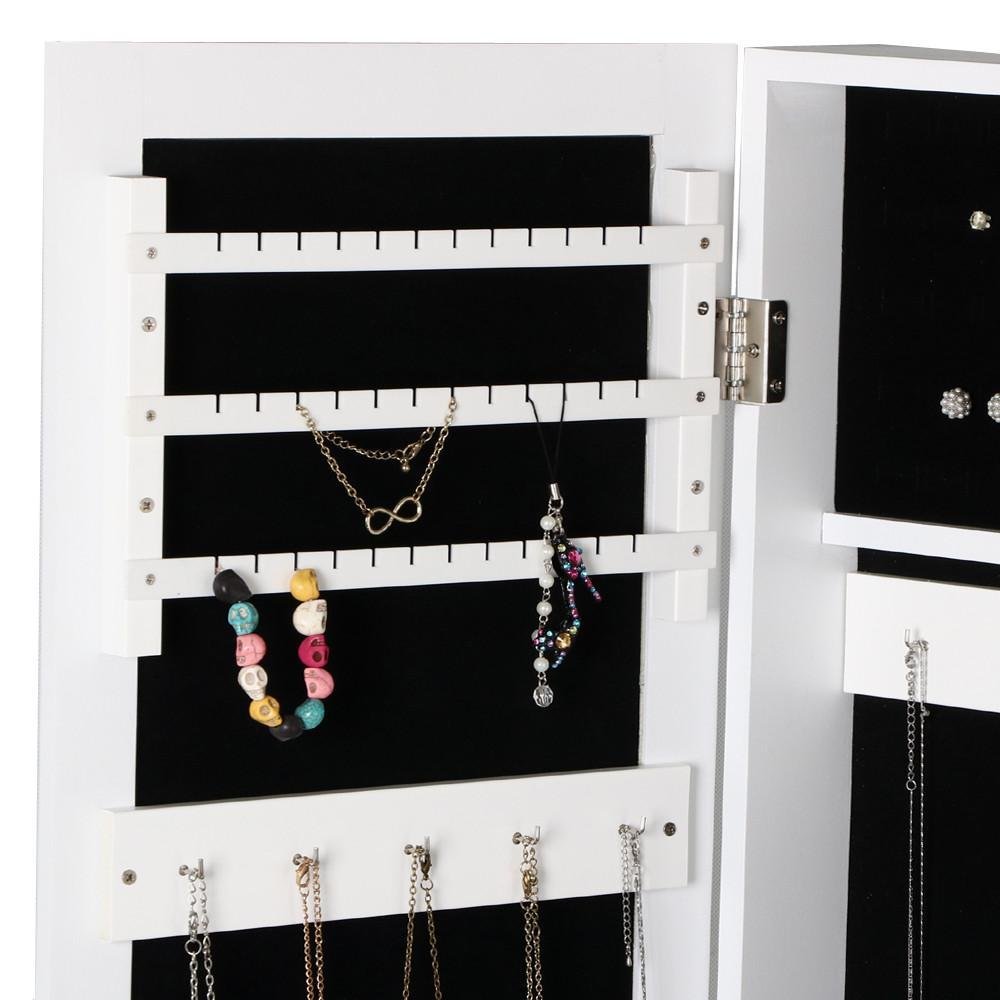 Yaheetech Mirrored Jewelry Cabinet Armoire Mirror Organizer Storage Box with Stand, White