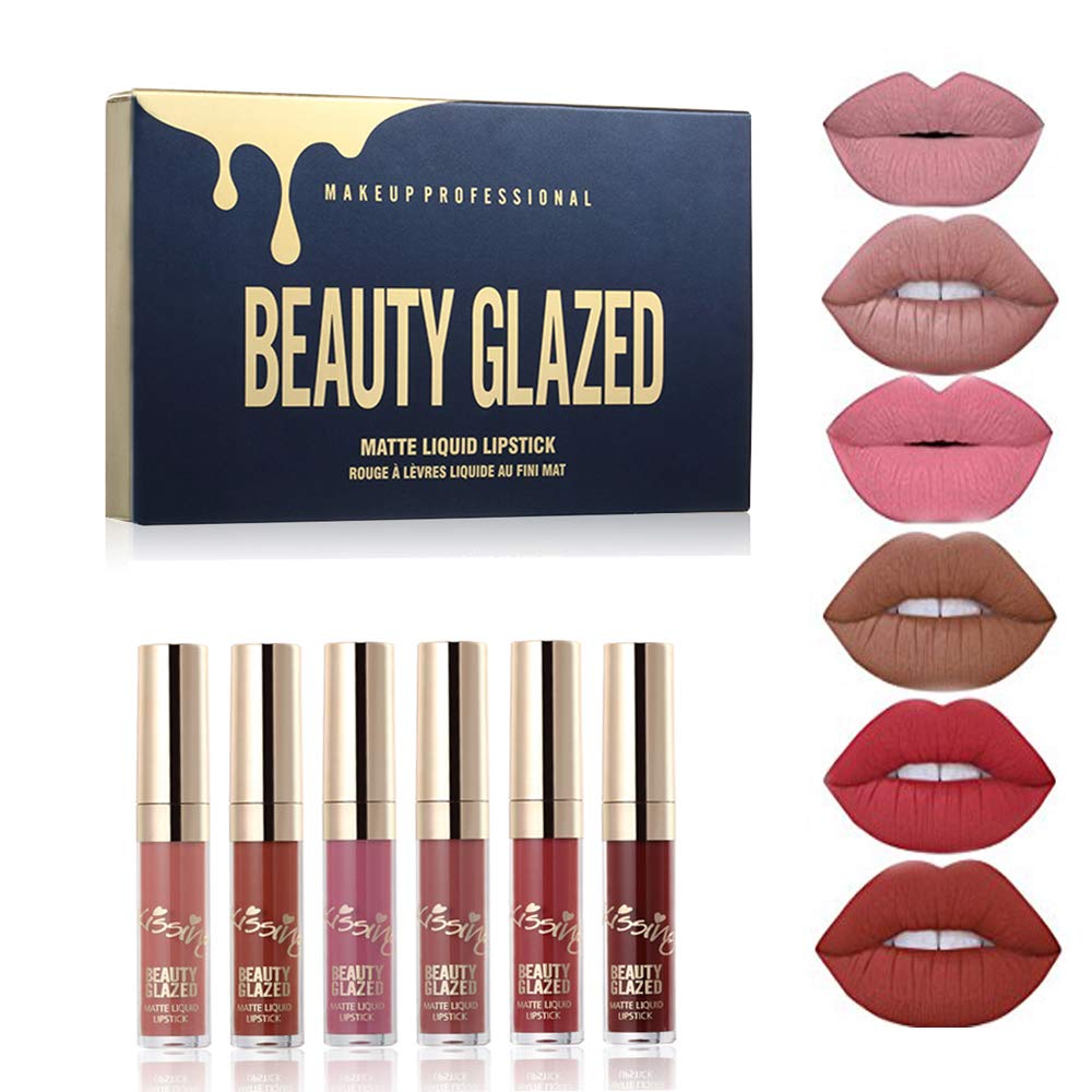 BEAUTY GLAZED 6pcs/Set Liquid Lip Gloss Professional Lip Makeup Tool Velvet Matte Moisturizing Hydrating Nutritious Lipstick Kit