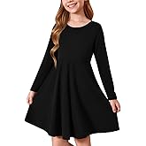 Haloumoning Girls Long Sleeve T-Shirt Dresses Kids Fall A-Line Twirly Skater Dresses 5-14 Years