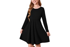 Haloumoning Girls Long Sleeve T-Shirt Dresses Kids Fall A-Line Twirly Skater Dresses 5-14 Years