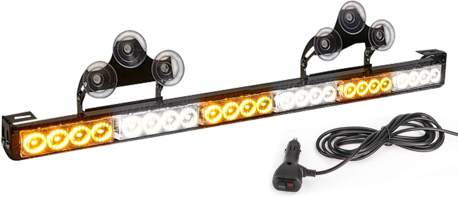 TeddyTT Emergency Strobe Lights Directional Warning Lights Bar Flash Traffic Advisor Led Safety Rear Window Wiring Kit With Cigar Lighter Interior Installing Truck Car 27Inch 6 Block White & Amber
