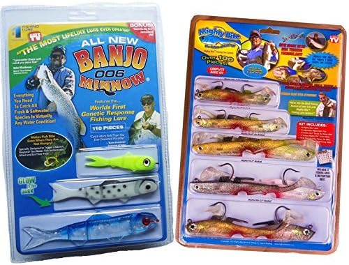Banjo Minnow 006 - 110 Piece Fishing System + Mighty Bite 5-sense Soft Plastic Fishing Lures/Baits Kits(Perfect Lures Combo)