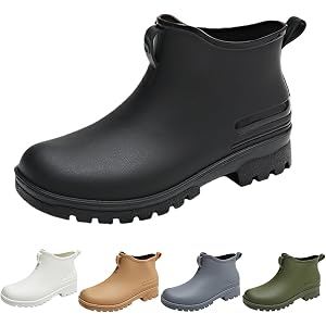 Women's Ankle Rain Boots, Waterproof Rubber Low-Cut Booties with Non-Slip Outsole, Lightweight Short Rain Shoes for Gardening
