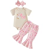 Lamuusaa Toddler Baby Girl Birthday Outfit One Silly Goose Short Sleeve Romper Flared Pants Headband Cake Smash Outfit