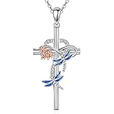 JERWLI Dragonfly Necklace for Women 925 Sterling Silver Cross Pendant Necklace Dragonfly Jewelry Gifts for Women