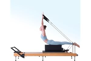 Pilates Reformer, ARKANTOS Foldable Beech Wood Pilates Reformer Machine with Adjustable Springs, Sitting Box, 2 Jump Boards, and Home Gym Equipment