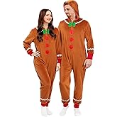 Mprocen Adult Unisex Gingerbread Man Costume Christmas Women One Piece Soft Fleece Pajamas Sleepwear Party Cosplay Outfit