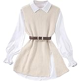 OYOANGLE Women's Slit Hem Crew Neck Knit Sweater Vest Tunic Sleeveless Pullover Tops