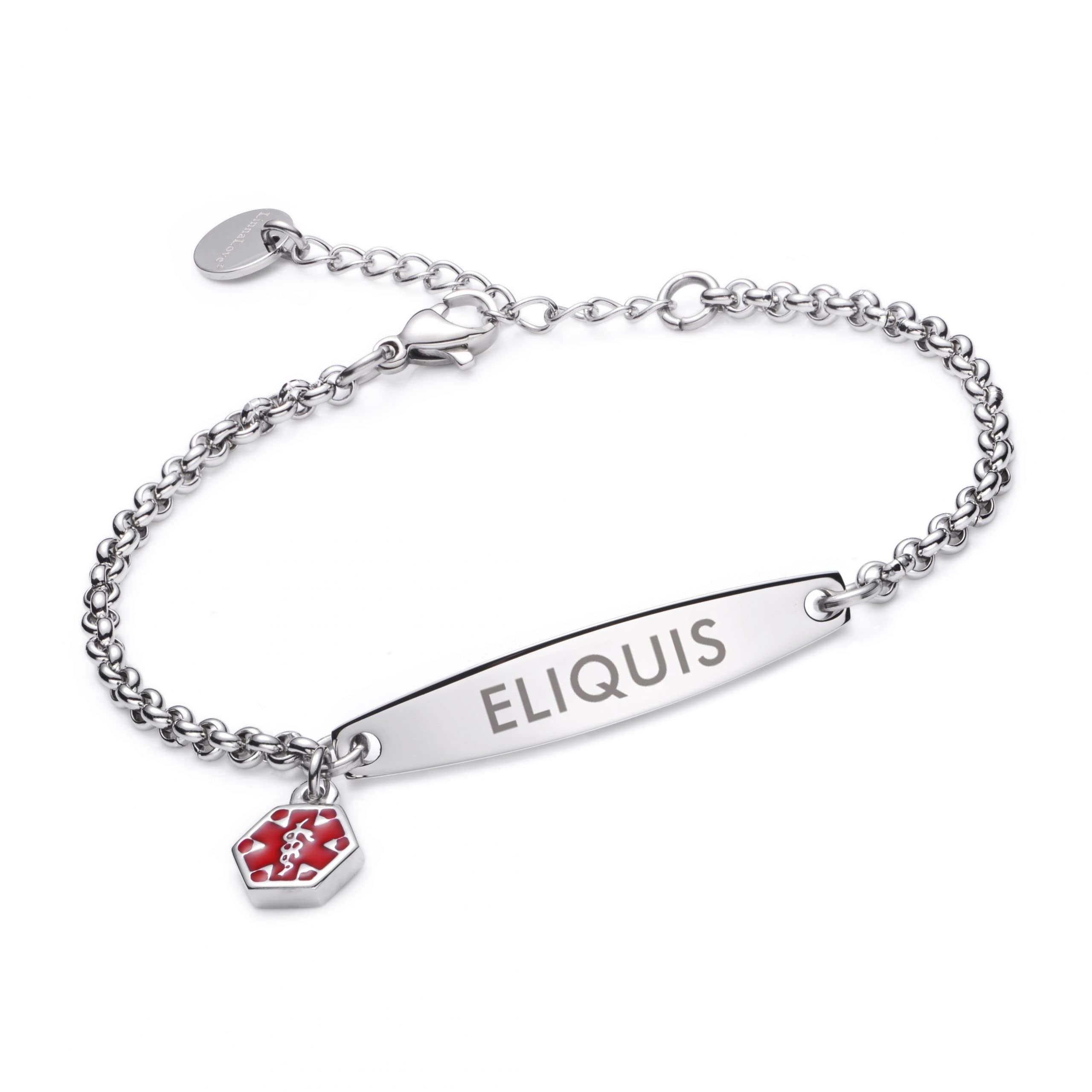 LinnaLove-Pre-engraved Simple Rolo chain allergic Medical alert eliquis bracelet for Women-ELIQUIS