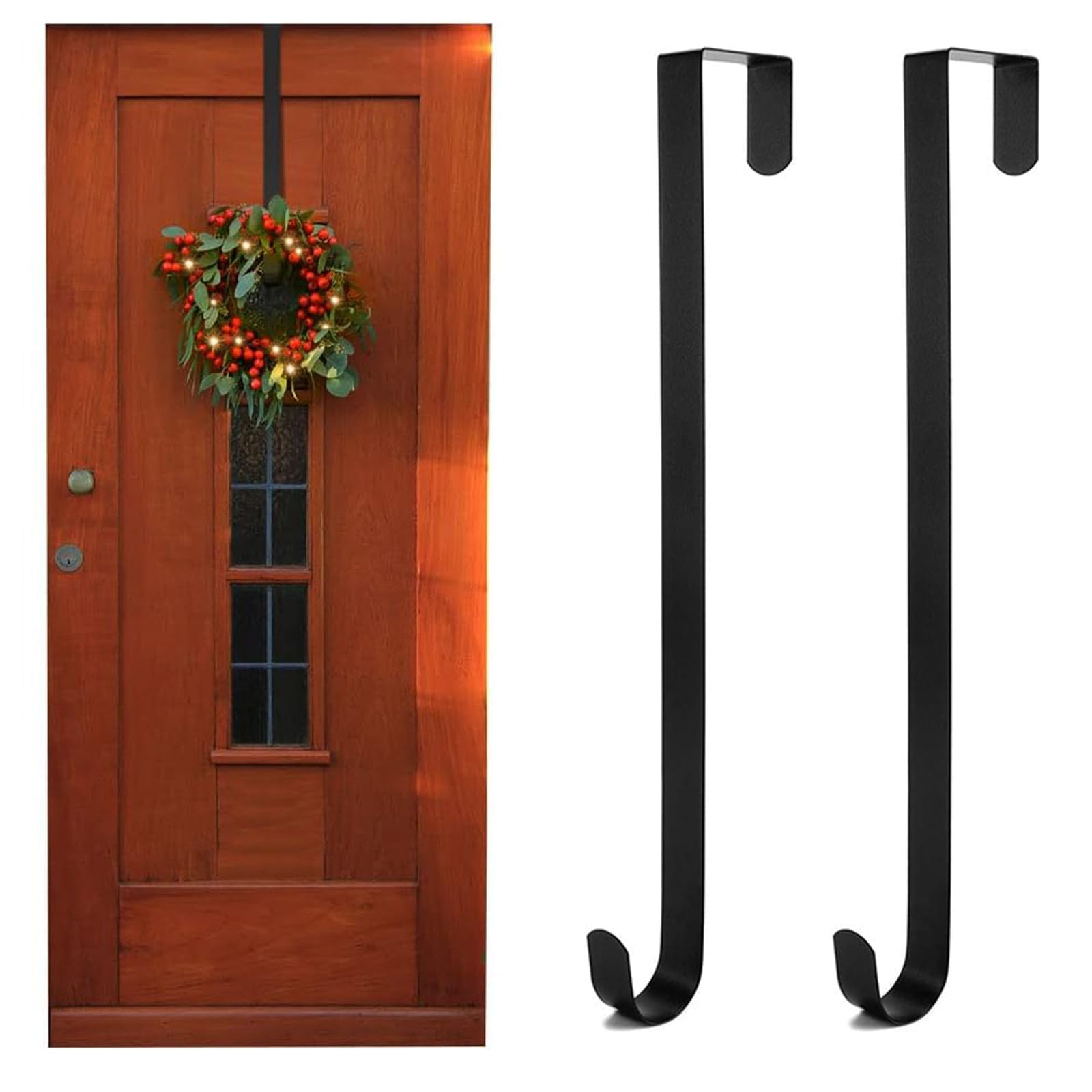 SKJAXF 2 Pcs Wreath Hanger for Front Door, 12 Inches Metal Christmas Wreath Door Hanger 90s Christmas Decorations for Christmas Home Office Wall Wedding Wreaths or Decorations (Black)