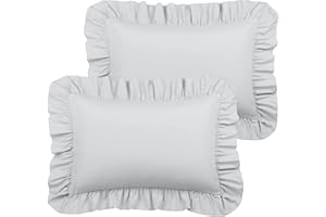 PiccoCasa Ruffled Pillow Shams Set of 2, Soft Breathable Pillow Covers with Envelope Closure, 100% Brushed Microfiber Pillow Case Standard Light Gray