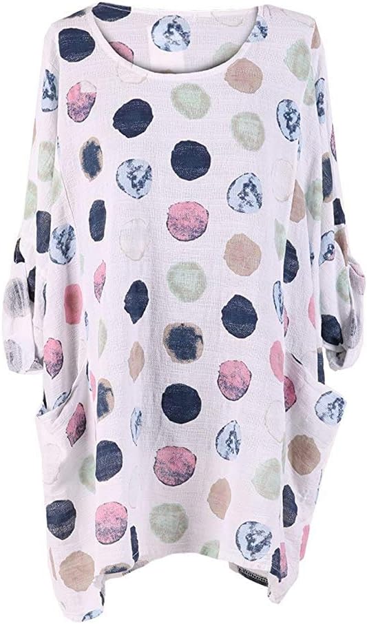 celebmodelookNew Italian Ladies Women Lagenlook Polka Dots Cotton Tunic Top Plus Size