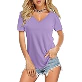 Amoretu Womens T Shirts V Neck Short Sleeve Tshirt Basic Tee Curved Hem Tops