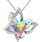 GEMMANCE Valentine's Day Gift Butterfly Birthstone Crystal Necklace, Silver Tone with 18”+2” Chain, Necklace for Mother’s Day Anniversary Birthday Gifts for Women and Daughter