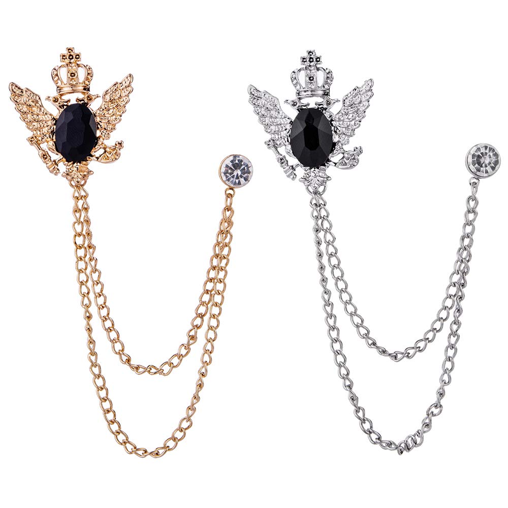 Huture Men's Brooch Suit Pin Badge with Chains and Buckle for Men's Shirt Collar - Metal Brooch Pin Clips for Women's Tuxedo Tie Scarf