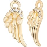 Beebeecraft 1 Box 10Pcs Angel Wing Charms 14K Gold Plated Feathers Charm Pendant with Clear Cubic Zirconia for DIY Bracelet Necklace, 14x6mm