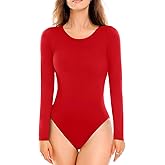 Walifrey Crew Neck Long Sleeve Bodysuit for Women Soft Stretchy Basic Shirts Bodysuits Tops