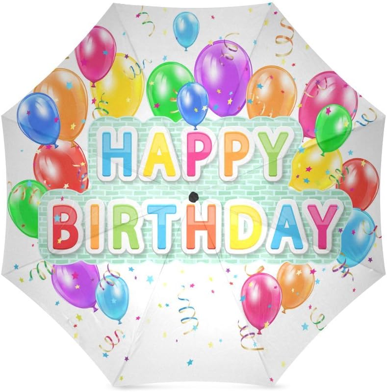 Happy Birthday Gift Balloons Anti Rain Windproof Travel Golf Sports Foldable Umbrella