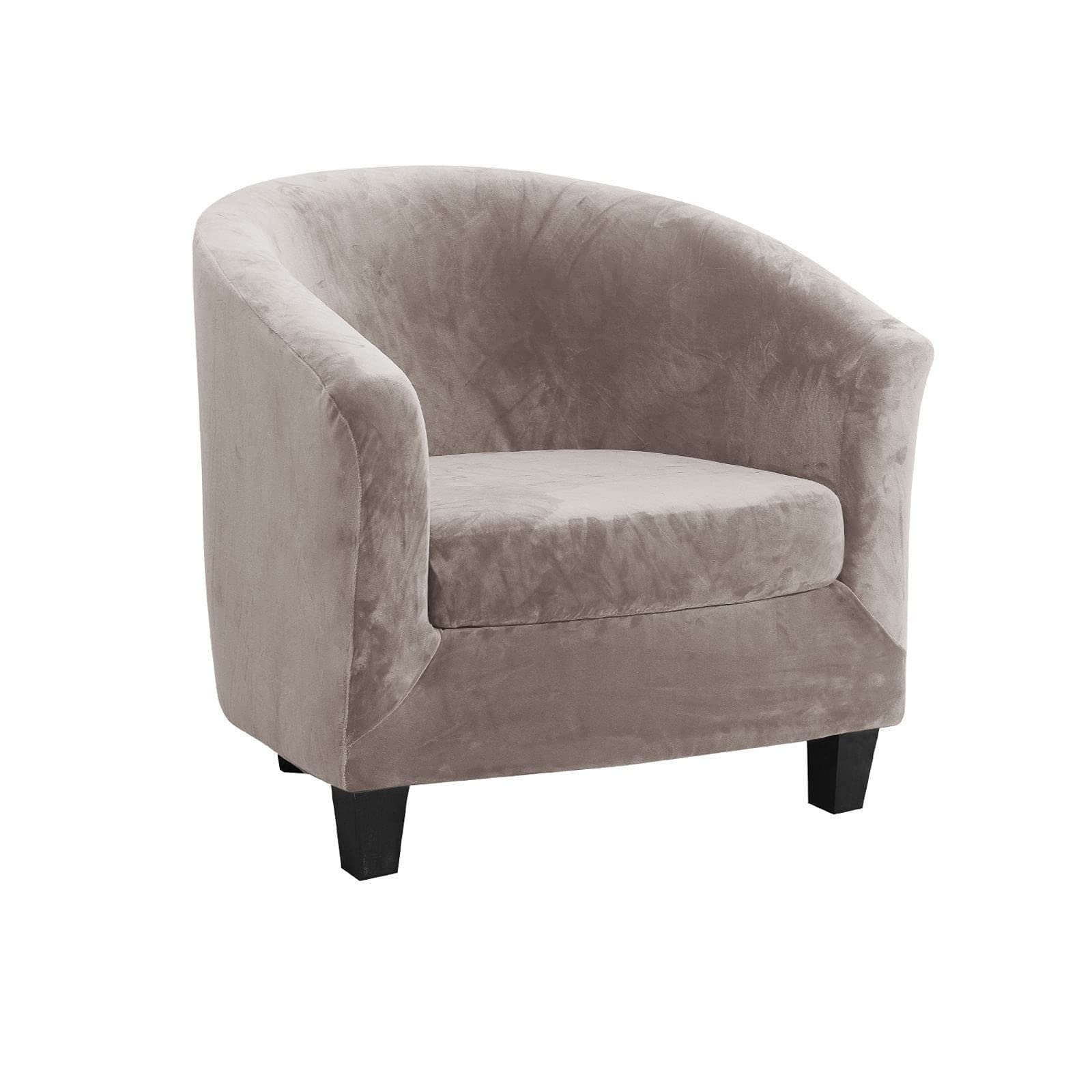 qiden 2-Pieces Tub Chair Cover, High Stretch Velvet Club Chair Slipcovers For Armchairs, Single Seater Sofa With Cushion Cover. Sofa Couch Cover For Living Room Office Reception Christmas-Light brown