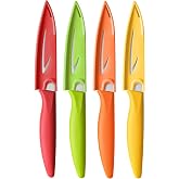 VITUER Paring knife, 4PCS Paring knives (4 Knives and 4 Knife cover), 4 Inch Peeling Fruit and Vegetable Knife, Ultra Sharp Kitchen Knives, German Steel, PP Plastic Handle