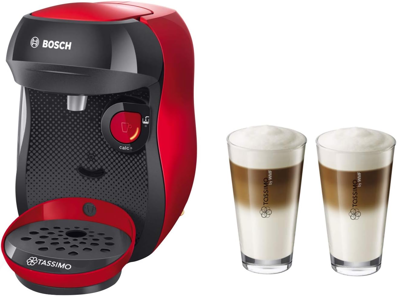 Amazon.de: Bosch TASSIMO Happy + 20 EUR Gutscheine* + WMF Latte Macchiato Gläser Set Kaffeemaschine Kapselmaschine - 