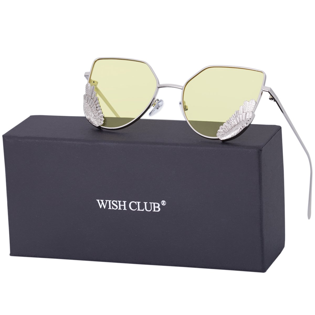 WISH CLUB Women Cat Eye Sunglasses Fashion Designer Transparent UV 400 Stylish Modern Party Glasses (Light Yellow)