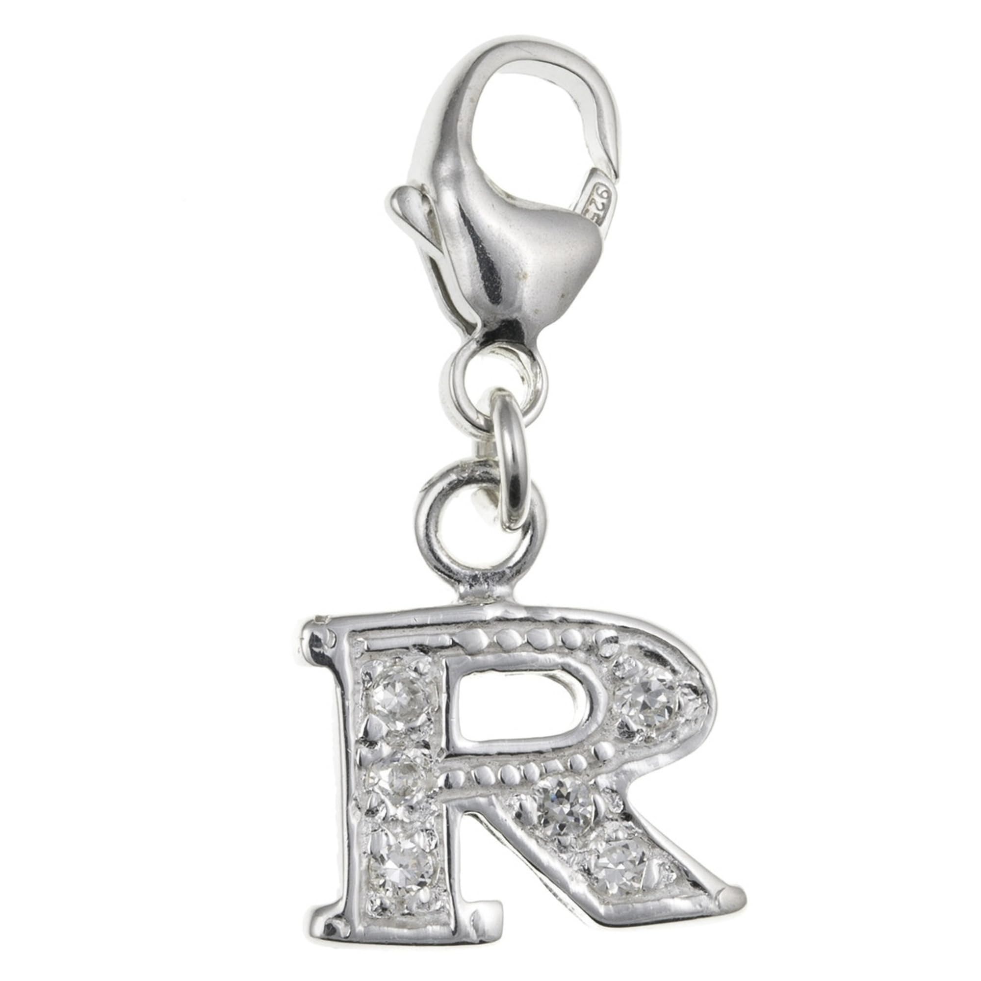 Capital Letter R Alphabet Initial 925 Sterling Silver Clip On Charm Pendant with CZ Cubic Zirconia Stones for Women - Letter Charms Compatible with Thomas Sabo Charms Bracelet Necklace
