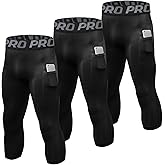 YUSHOW 3 Pack 3/4 Men's Compression Pants Tights Athletic Running Workout Leggings Quick Dry Sports Baselayer