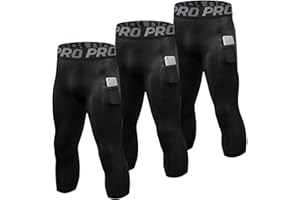 YUSHOW 3 Pack 3/4 Men's Compression Pants Tights Athletic Running Workout Leggings Quick Dry Sports Baselayer
