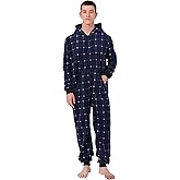 dressfan Unisex Pajamas Plaid Hooded Cozy Jumpsuit Zipper Onesie Christmas Pajamas for Family Couples Women Men