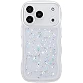 ZTOFERA for iPhone 17 Pro Max Case 6.9",Cute Curly Wave Case with Star Glitter,Clear Shiny Bling Soft TPU Shockproof Phone Protecive Cover for Women Girls-White