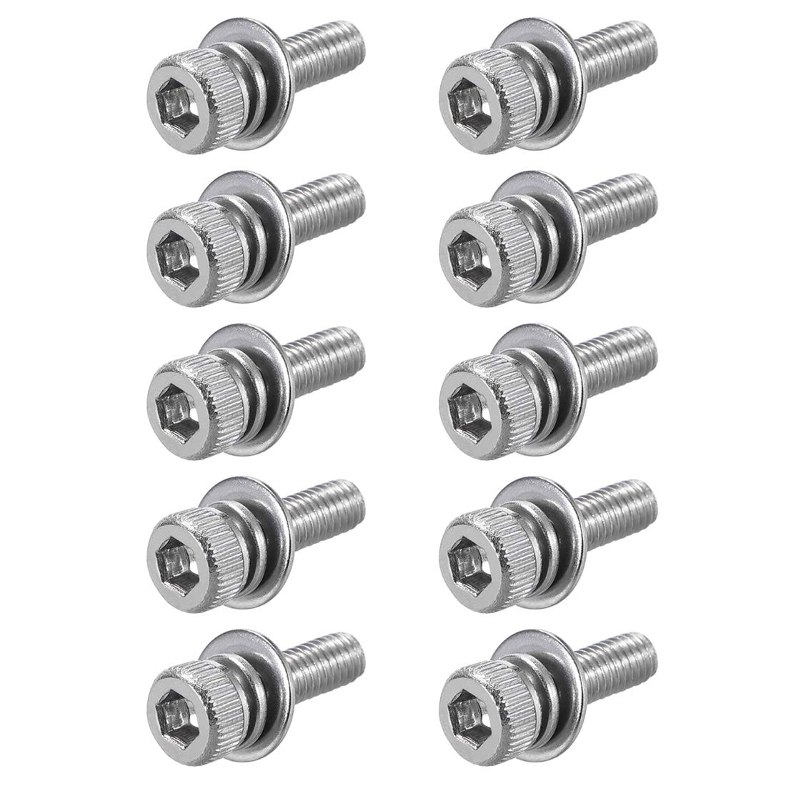 sourcing map M3 x 10mm Stainless Steel Hex Socket Head Cap Screws Bolts Combine with Spring Washer and Plain Washers 10pcs