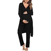 SWOMOG Maternity Nursing Robe Set 3 Piece Postpartum Breastfeeding Pajamas 3 in 1 Hospital Labor Delivery Pregnancy Pjs