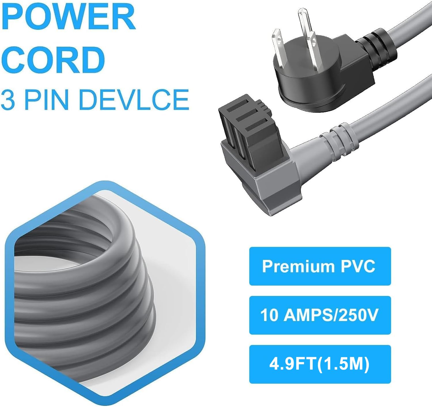 VHBW for Bosch Dishwashers Power Cord SMZPC002UC-00747210, Compatible with 24'' Bosch 800/300/500 Series Power Cord, Works with 00752018 Junction Box Plug Adapter (10A-18AWG)
