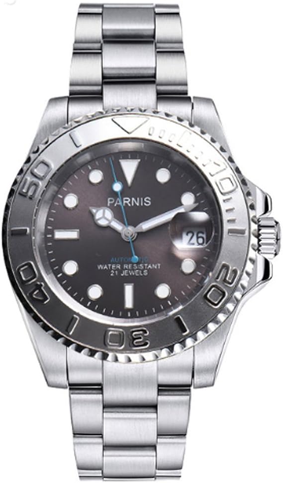 Amazon Parnis 41 Mmサファイアクリスタル21 Jewels Miyota Automatic Movementメンズ腕時計セラミックベゼル50 M防水 グレー メンズ腕時計 腕時計 通販