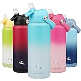 Konokyo Insulated Water Bottle with Straw Lid,24 oz Stainless Steel Vacuum Metal Bottle with Silicone Handle,Sea Salt