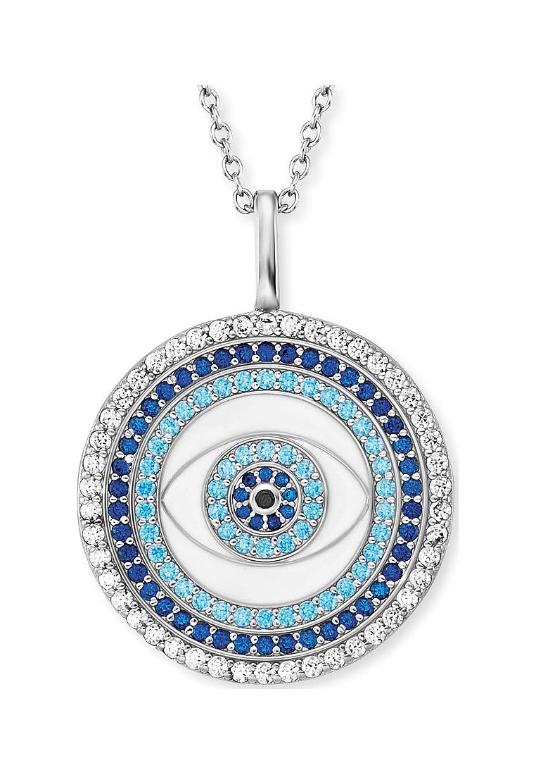 Engelsrufer Angel Whisperer Lucky Eye ERN-EYE-ZIM Necklace with Pendant, Rhodium-Plated 925 Sterling Silver, Blue Gemstones, Lobster Clasp, Length 50 cm