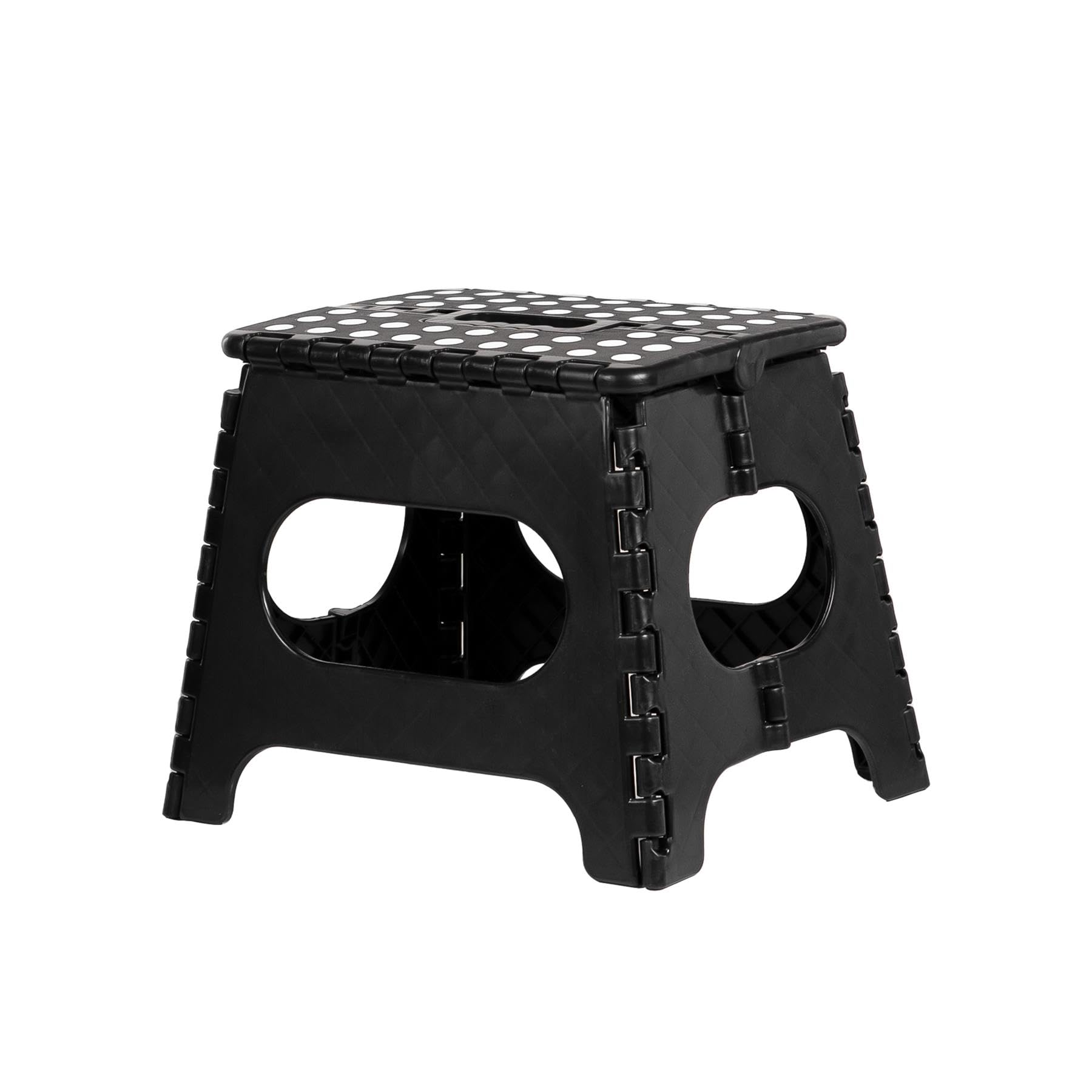 iTrend 11 Inch Folding Step Stool - Heavy Duty Plastic Step Stool for Adults & Kids - Opens with one Flip - Anti Skid Lightweight Foldable for Kitchen, Bathroom and Bedroom - Black & White
