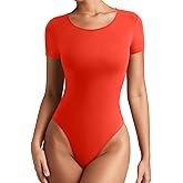 REORIA Women's Short Sleeve Round Neck Body Suits Fashion T-shirt Tops Bodysuits for women
