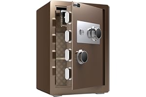 Mechanical Dial Combination Safe Large Lock Box with Key Security Safebox Fire for Home, Office, Hotel
