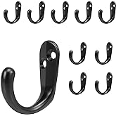 NearMoon Coat Hooks Wall Mounted - Heavy Duty Metal Single Prong Robe Hanger Rustproof Wall Hooks for Towel Hat Key Bag on Bathroom, Kitchen, Livingroom(10 Pack, Matte Black)