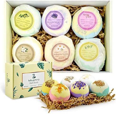 Miuphro Bath Bombs, 6 Handmade Fizzies Bomb for Bubble Bath Spa for Relaxing, Moisturizing Dry Skin-Natural Essential Oil, Shea&amp;Coco Butter, Best Gift Ideas for Wife, Girlfriend, Women and Mom