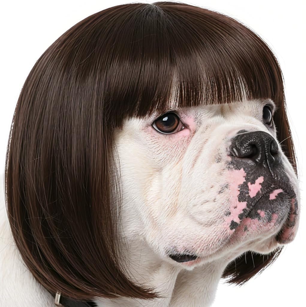Photo 1 of Funny Dog Wig for Small Medium Large Dogs with Adjustable Elastic Bands, Trimmable Pet Costume Cat Cosplay Decoration for Halloween, Christmas, Parties