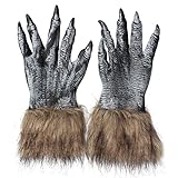 LUCKSTAR Wolf Gloves - Halloween Latex Wolf Gloves Scary Hairy Hands Werewolf Paw Party Costumes Props for Halloween and Cosplay Costume Party Christmas (Black)
